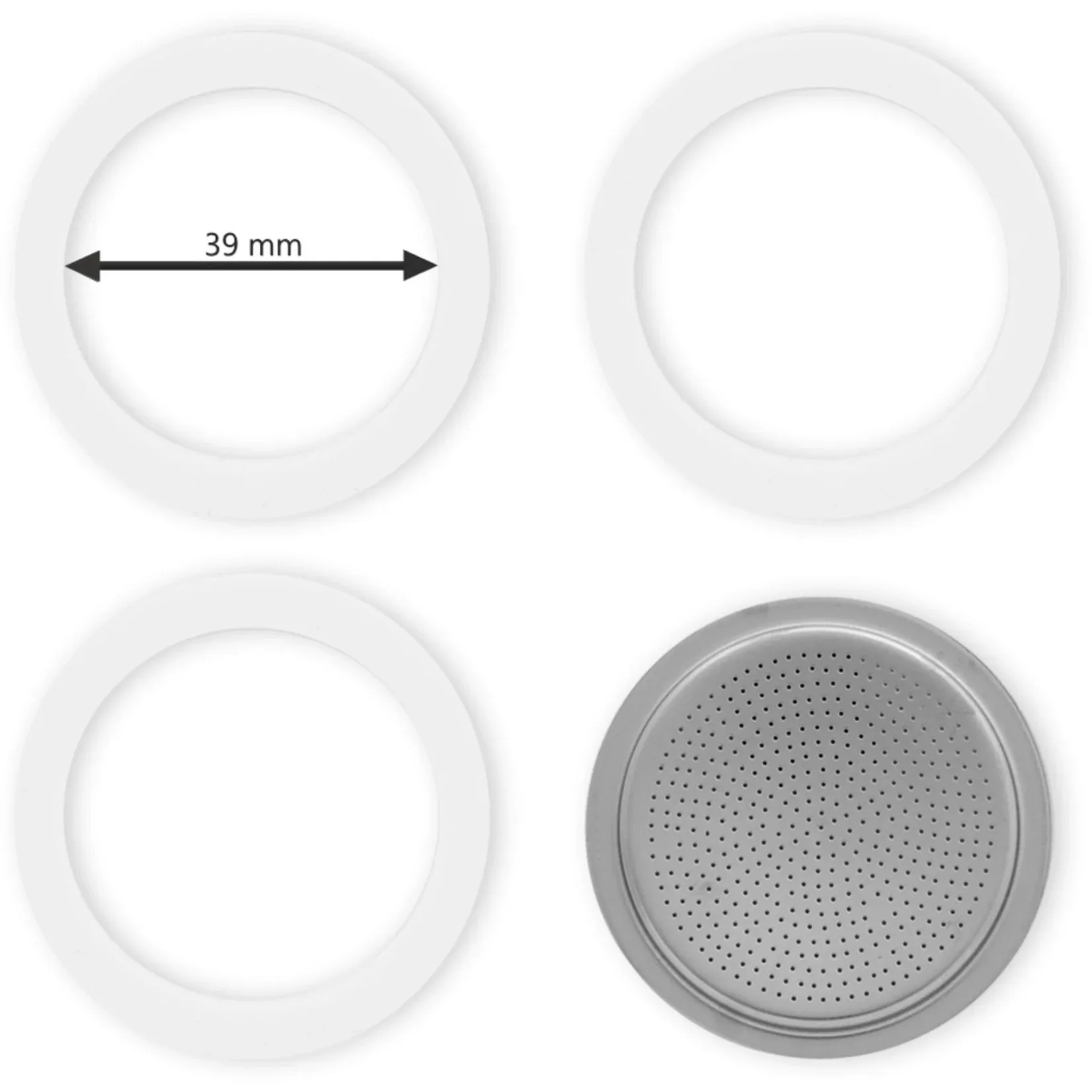 Bialetti -  Filterplaatje + 3 Rubberen Ringen, 1/c