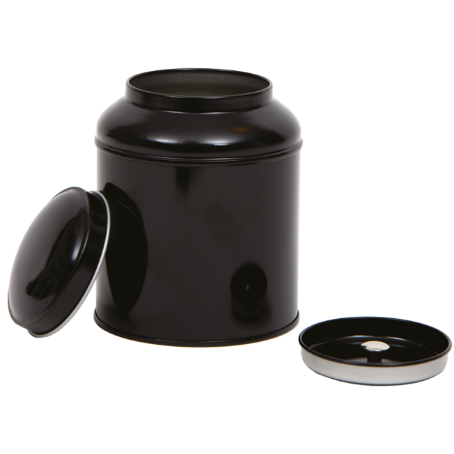 Rond theeblik met aromadeksel, wit of zwart - 100 gram