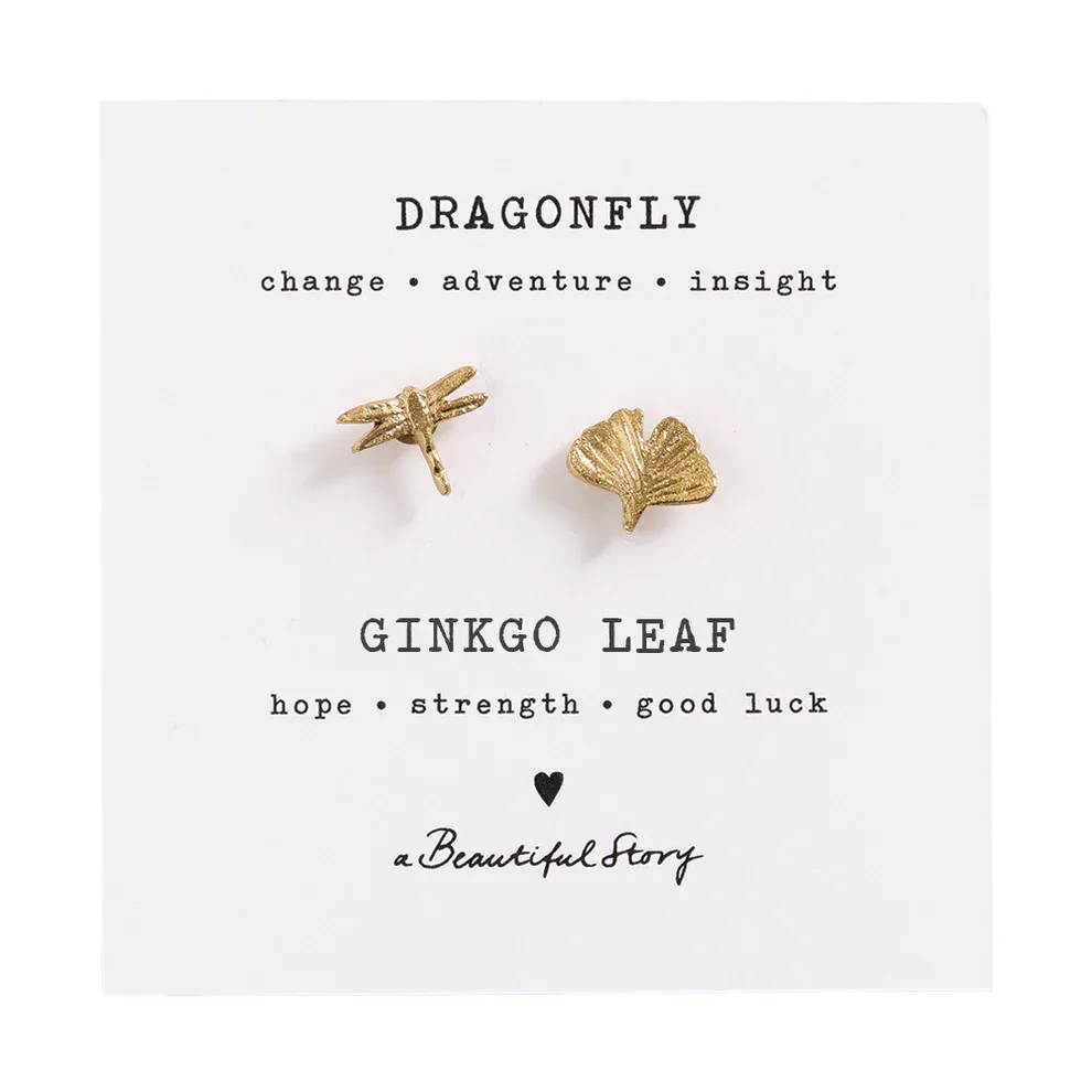 A Beautiful Story - Broche Set Libelle & Ginkgo Blad, Verguld