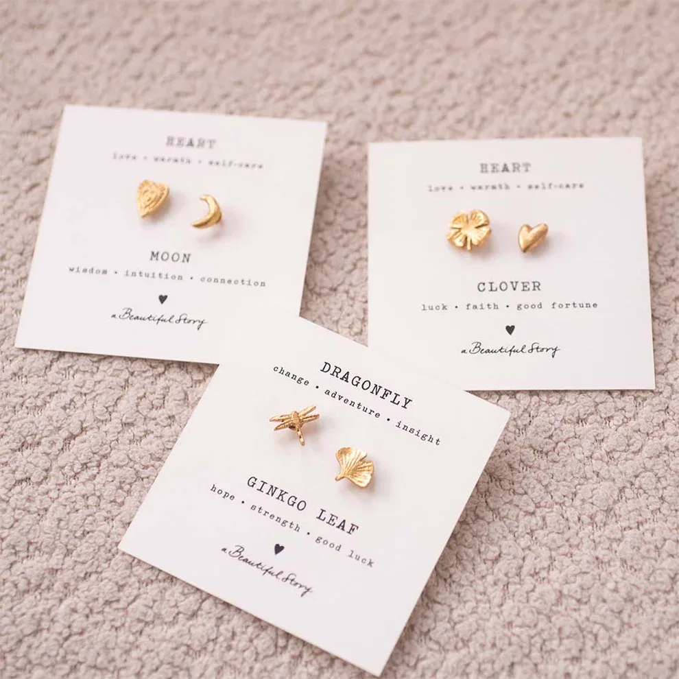 A Beautiful Story - Broche Set Libelle & Ginkgo Blad, Verguld