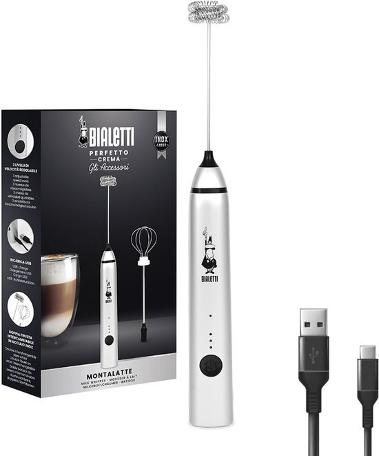 Bialetti Melkopschuimer Pro Silver – oplaadbaar