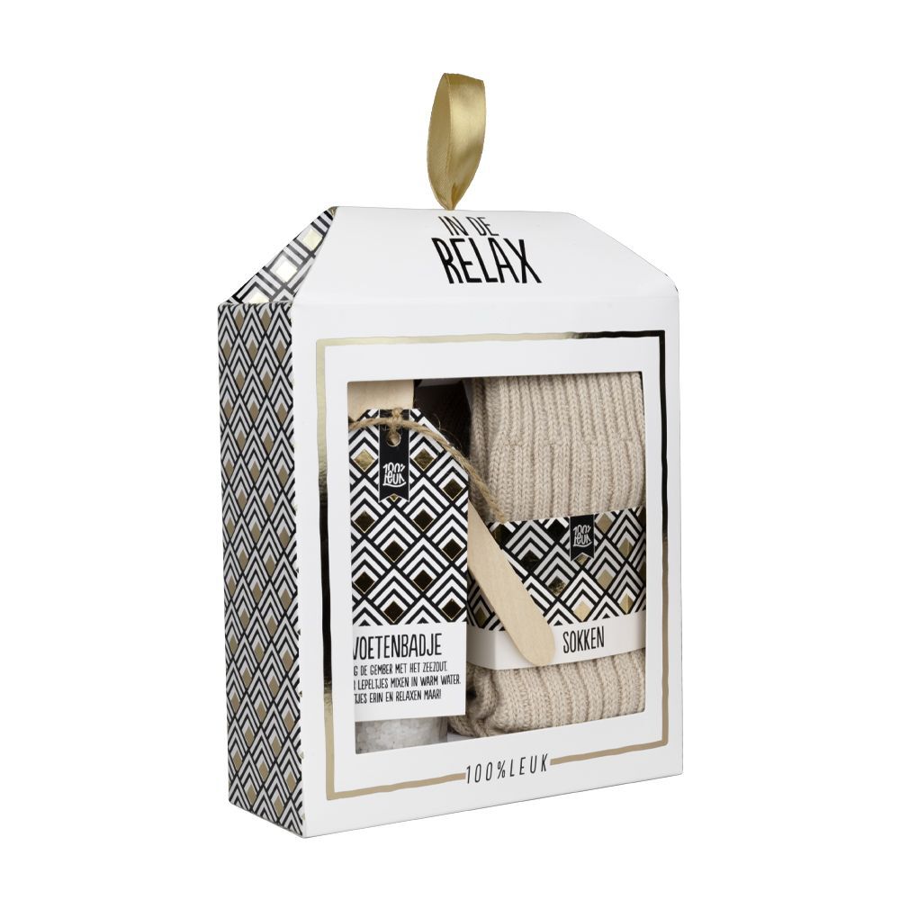 Cadeauset 'In de relax', Voetenbad met sokken – 100% Leuk