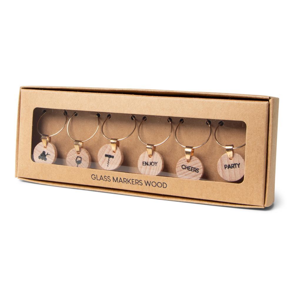 Senza Glasmarkers, hout, 6 stuks