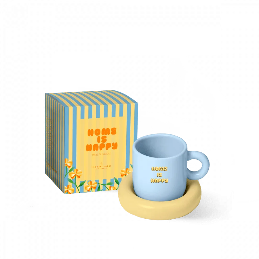 THE GIFT LABEL - Mug & Saucer, Home is Happy