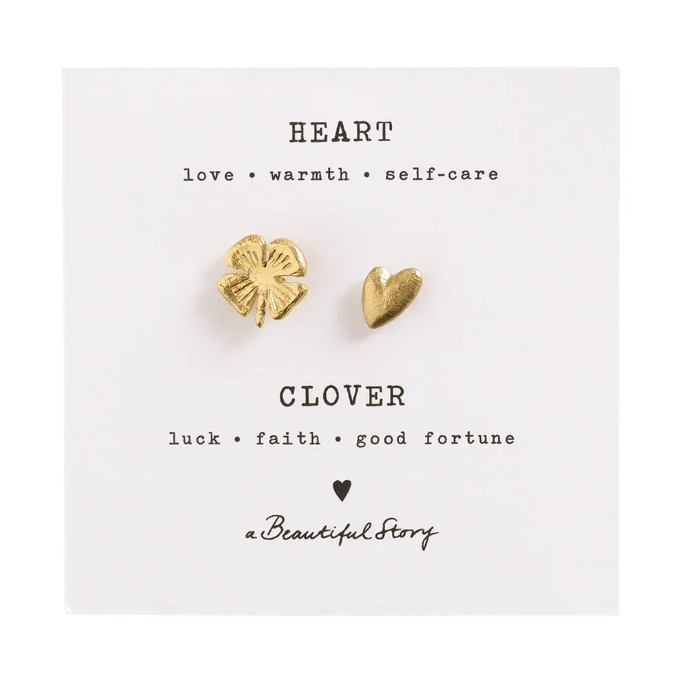 A Beautiful Story – Broche Set Klavervier/Hart, Verguld