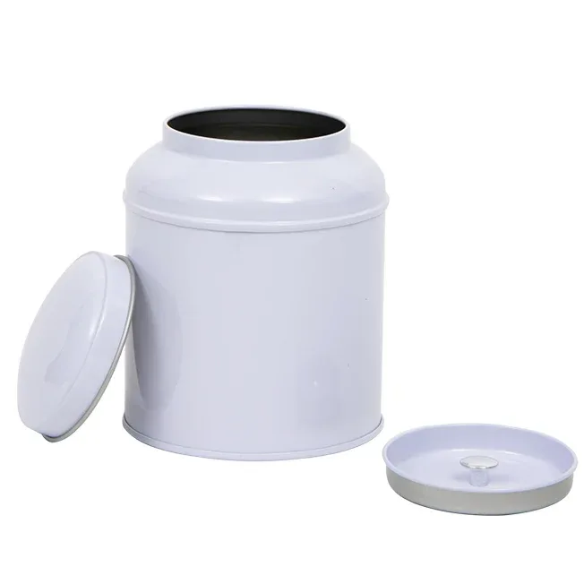 Rond theeblik met aromadeksel, wit of zwart - 100 gram