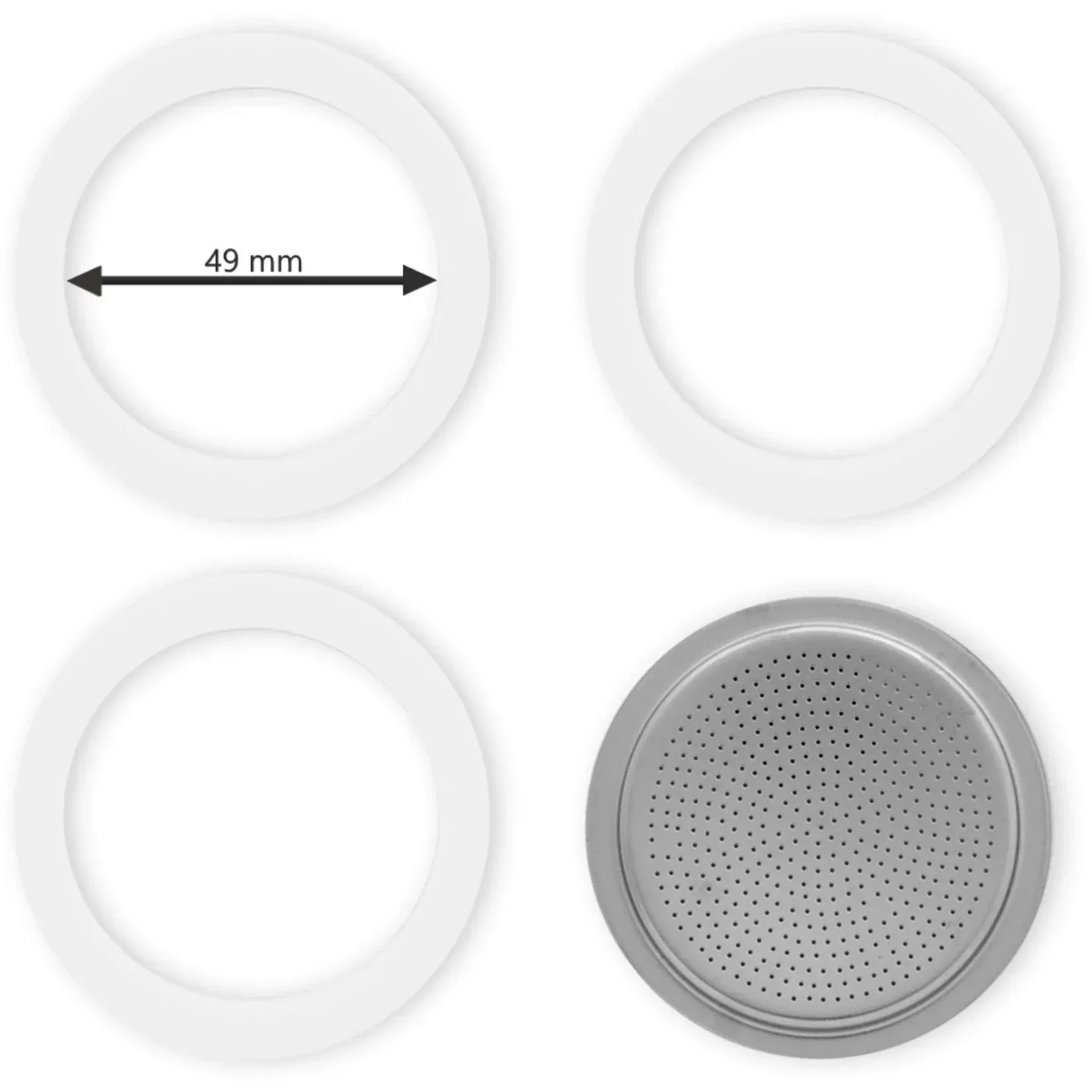 Bialetti - Filterplaatje + 3 Rubberen Ringen, 3 & 4/c