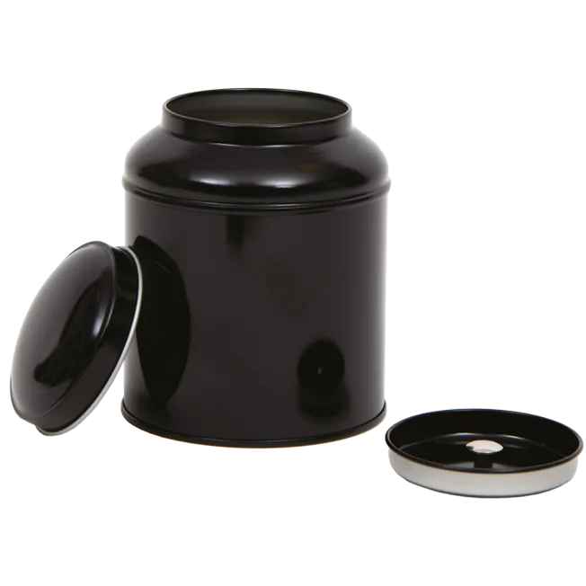 Rond theeblik met aromadeksel, wit of zwart - 100 gram