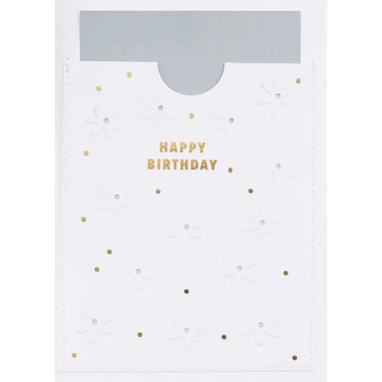 Räder, kaart Happy Birthday, bloemenpatroon reliëf