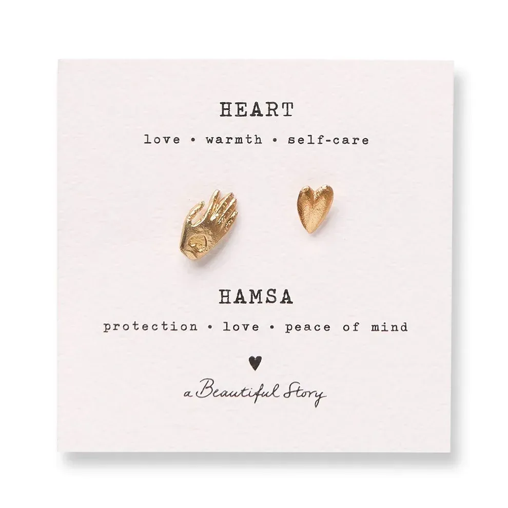 A Beautiful Story - Broche Set Hart & Hamsa, Verguld