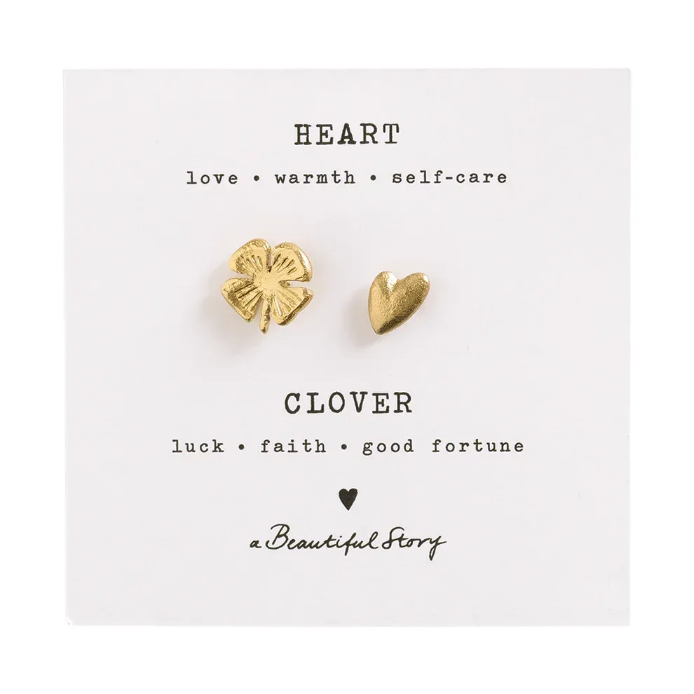 A Beautiful Story – Broche Set Klavervier/Hart, Verguld