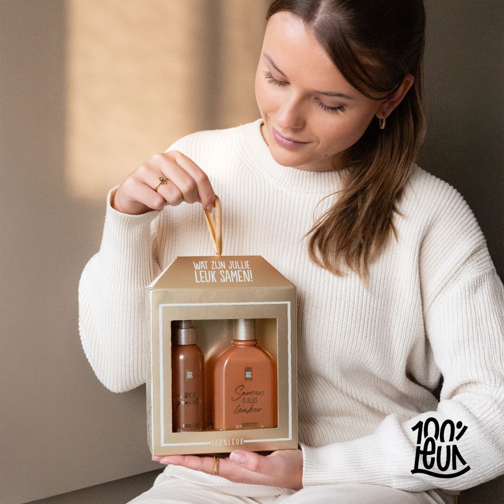 Cadeauset 'Wat zijn jullie leuk samen', Roomspray met Handzeep – 100% Leuk