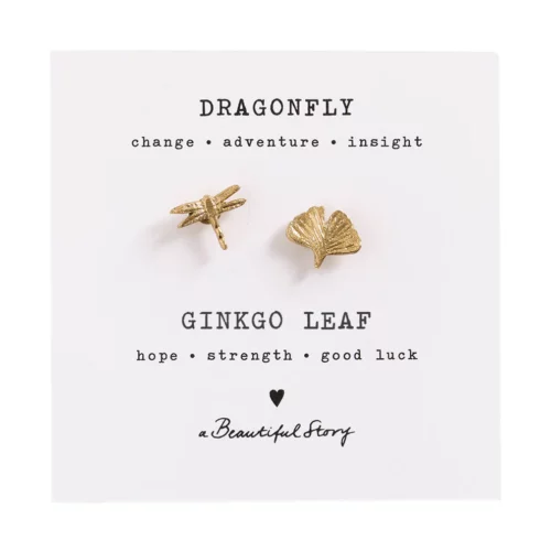 A Beautiful Story – Broche Set Libelle & Ginkgo Blad, Verguld