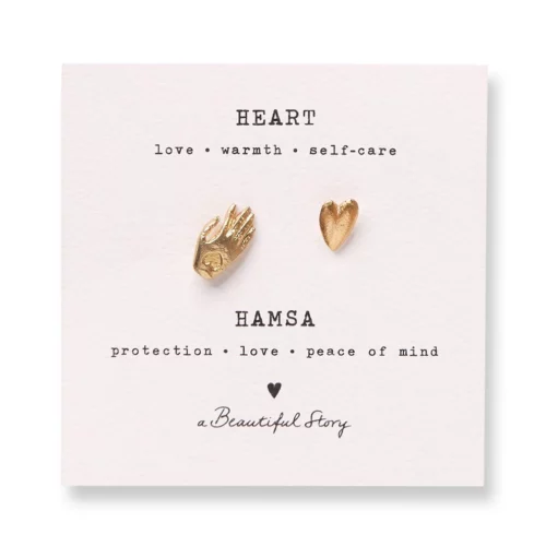 A Beautiful Story – Broche Set Hart & Hamsa, Verguld