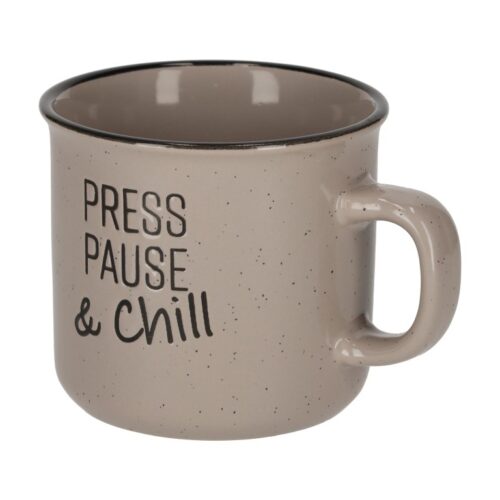 Jens Living – Retro mok ‘Press pause and chill, beige, 285ml